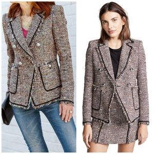Veronica Beard Theron Double Breasted Tweed Blazer Jacket Brown Multi Size 0